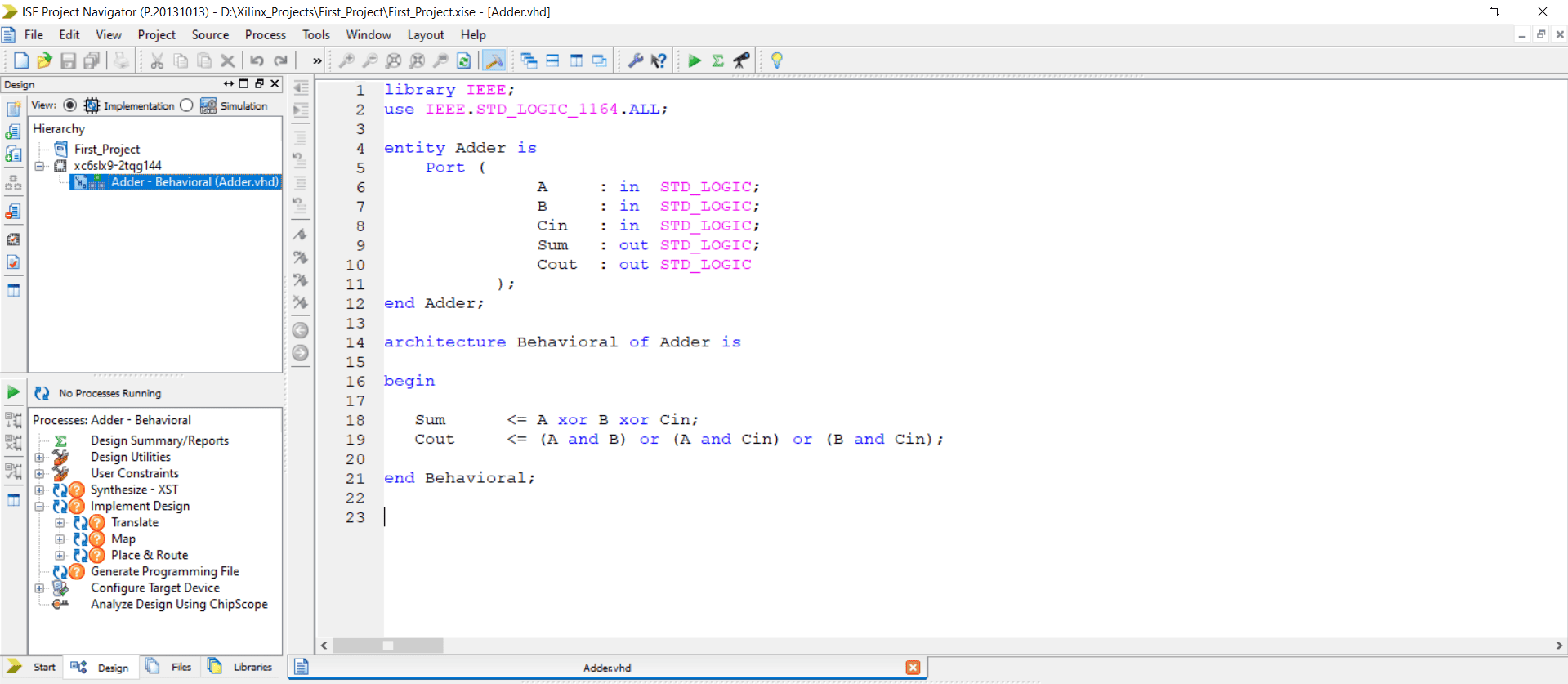 adder vhdl code ise